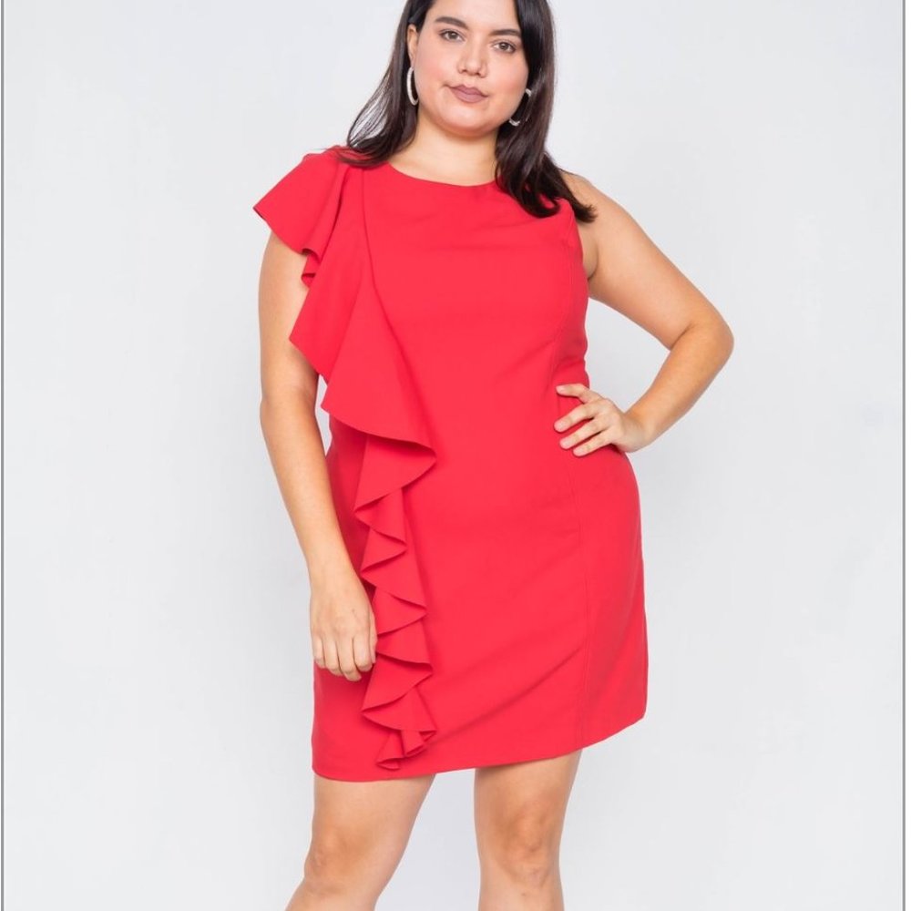 2FOR$30 - NWT Janette Plus Trim Frill Sleeveless Red Mini Dress, Size 3X - Picture 2 of 7